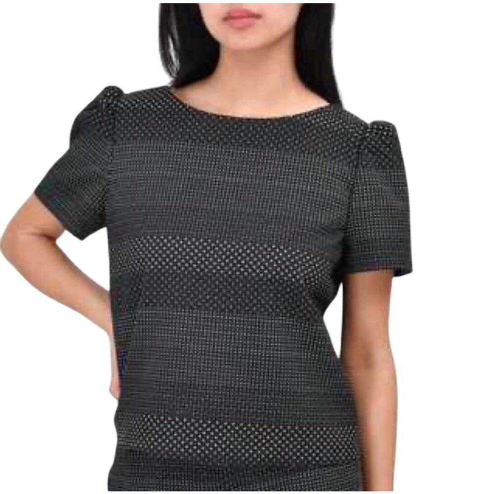 ALICE + OLIVIA Women’s Black and White Polka Dot Puff Sleeve Top large
